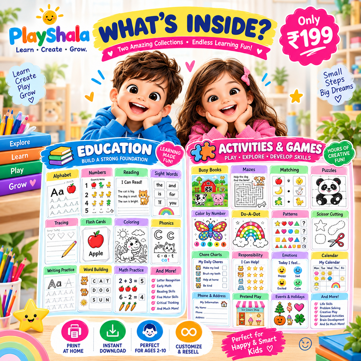 Kids Learning & Activity Bundle – Printable Worksheets for Little Learners